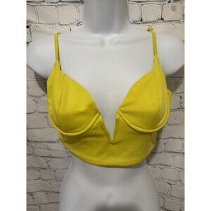 Hey Babe yellow cropped bralette prominent underwire V-neckline Size Small